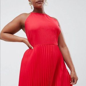 ASOS Design curve pleated midi dress with ruffle open back